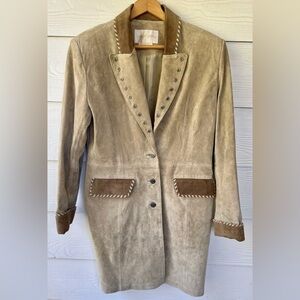 Margaret Godfrey suede leather whipstitch rivet western long jacket women's 10